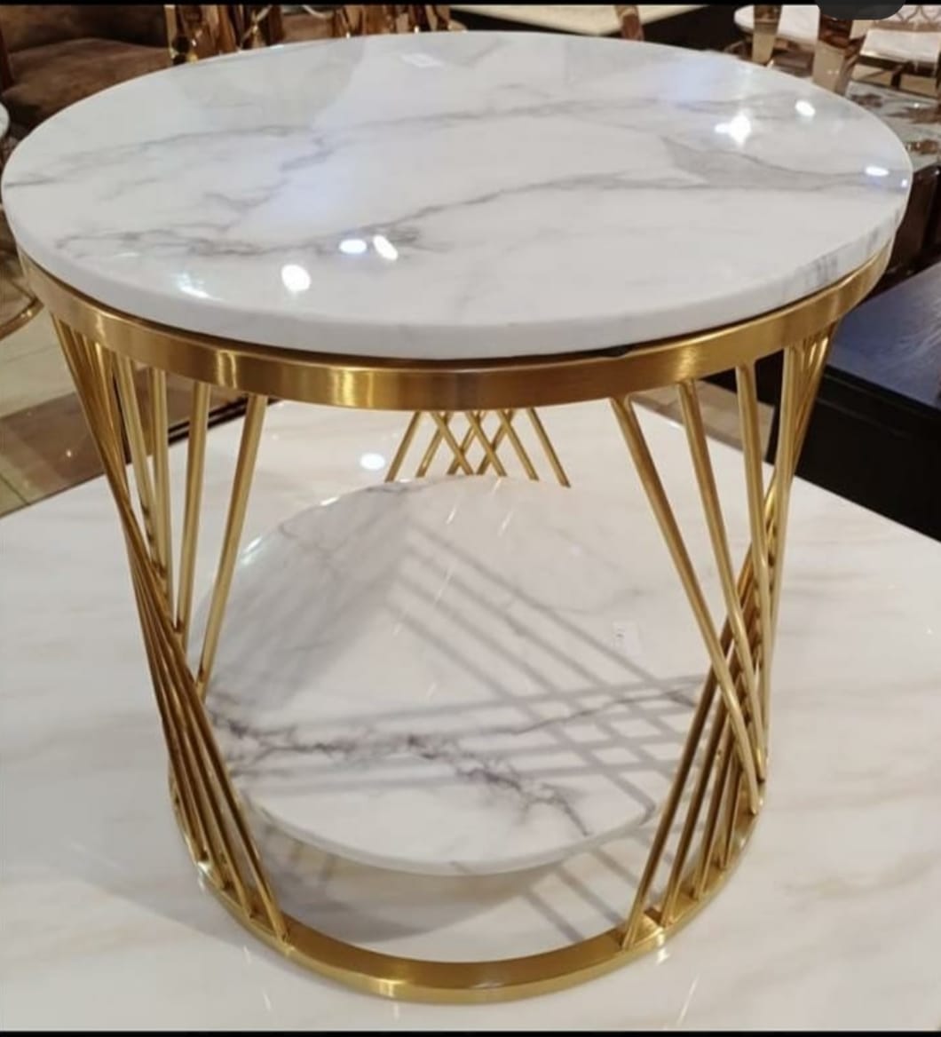 2-Tier Gold Marble Accent Table AH-178 Moradabad